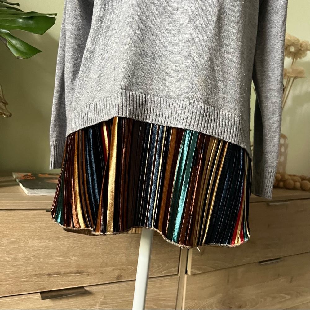 Grey Long-Sleeve Colorful Gold Velvet Peplum Lightweight Sweater Top Shirt Sz M